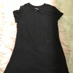 black dress with cross hatch on the chest